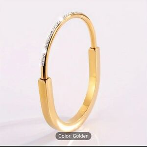💛💛NEW💛💛 BEAUTIFUL!! Stainless Steel Lock Bangle Bracelet in GOLD w/Half CZ'S